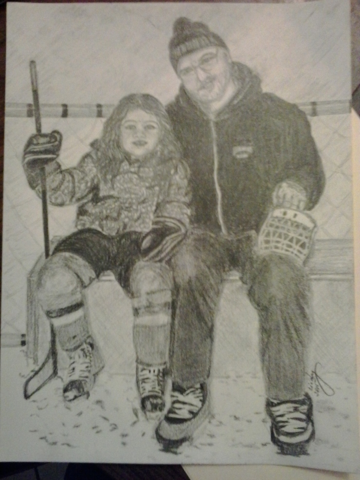 Hockey with Grampa (pencil sketch)